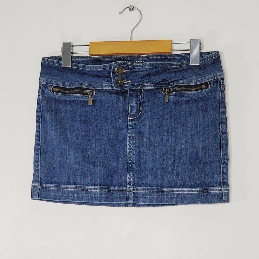 Denim Dynamite Micro Mini Blue Jean Skirt Zip Pockets Zippered Y2K Womens Sz 28